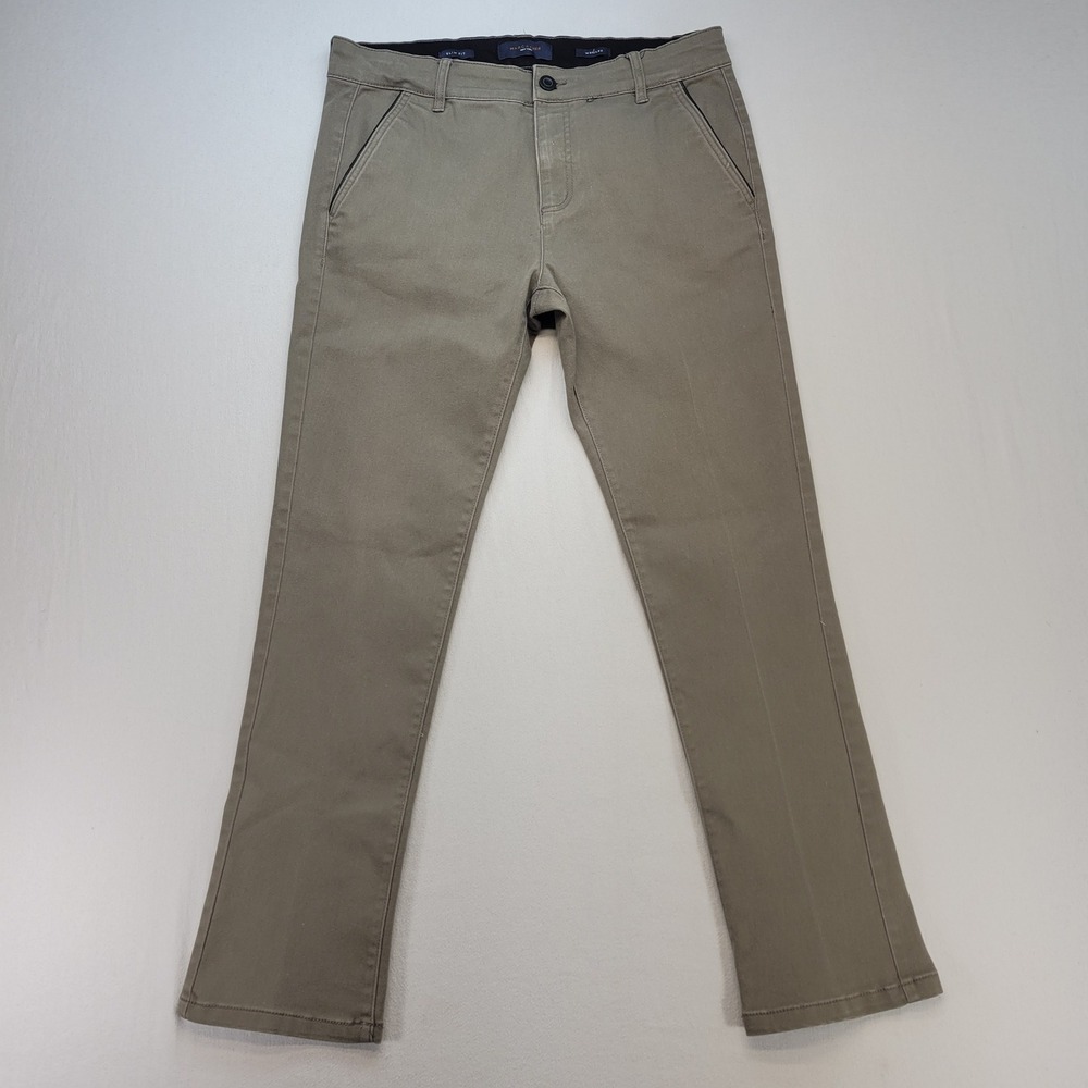 Marc Asher Chino Pants Mens 32 Olive Green Slim Fit Casual Trousers 7388